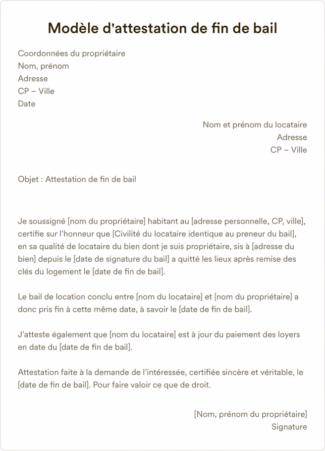 Modèle d’attestation de fin de bail