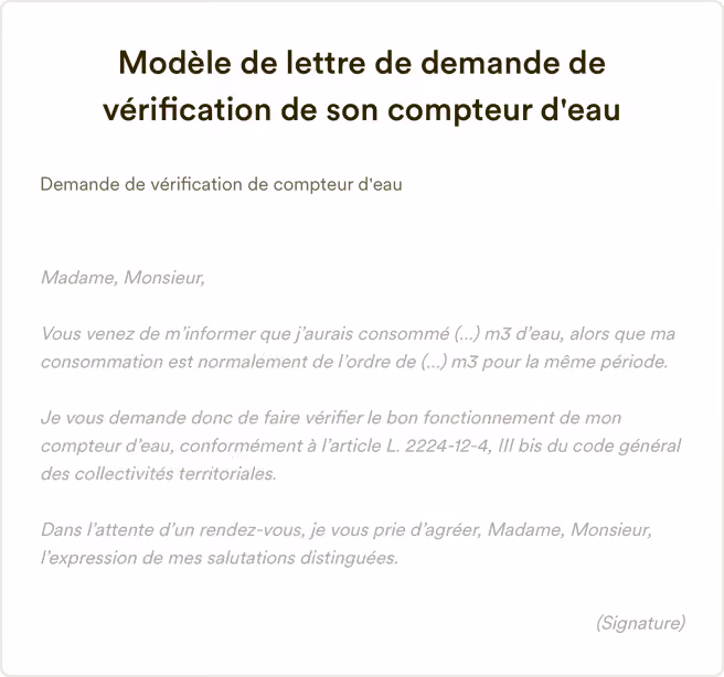 Modèle de lettre de demande de vérification de son compteur d'eau